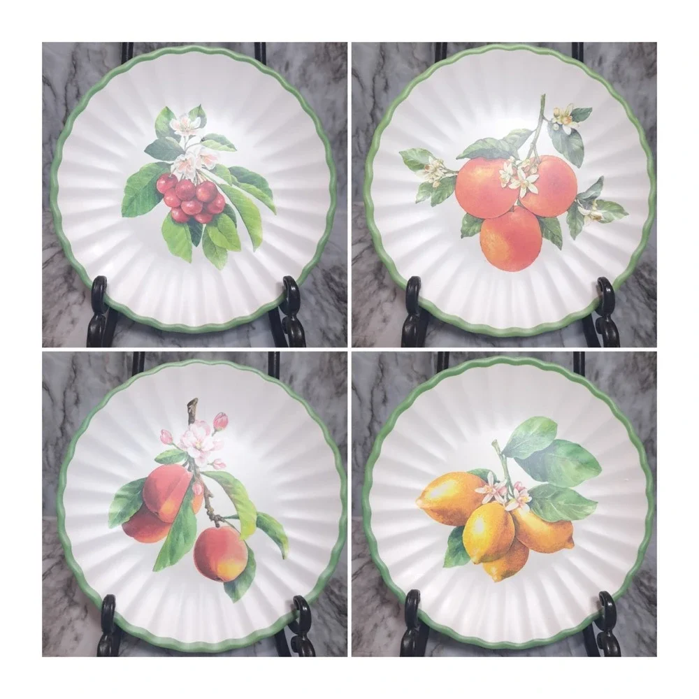 Set/4 The Farmhouse by Rachel Ashwell Salad Plates 100% Melamine Fruit Themed‎